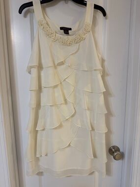 Robbie Bee Signature Cream Ruffle Neck Dress